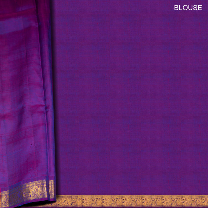 Blouse of Handwoven Kanjivaram silk saree in Peacock Blue and Purple color