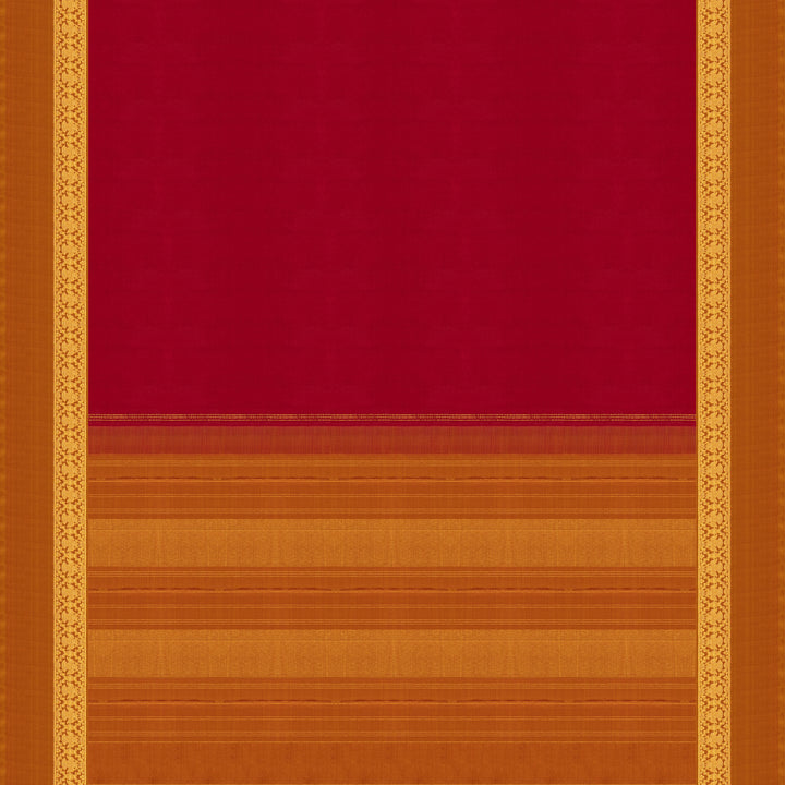 Pallu of Handwoven Kanjivaram silk saree in Red and Orange color