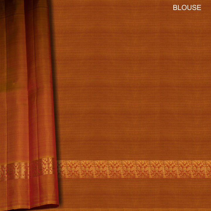Blouse of Handwoven Kanjivaram silk saree in Red and Orange color