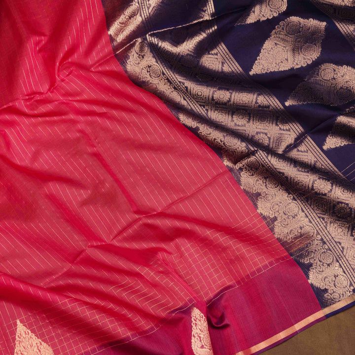 Handwoven Silk Cotton saree in Red and Purple color- 3314T015899DSC