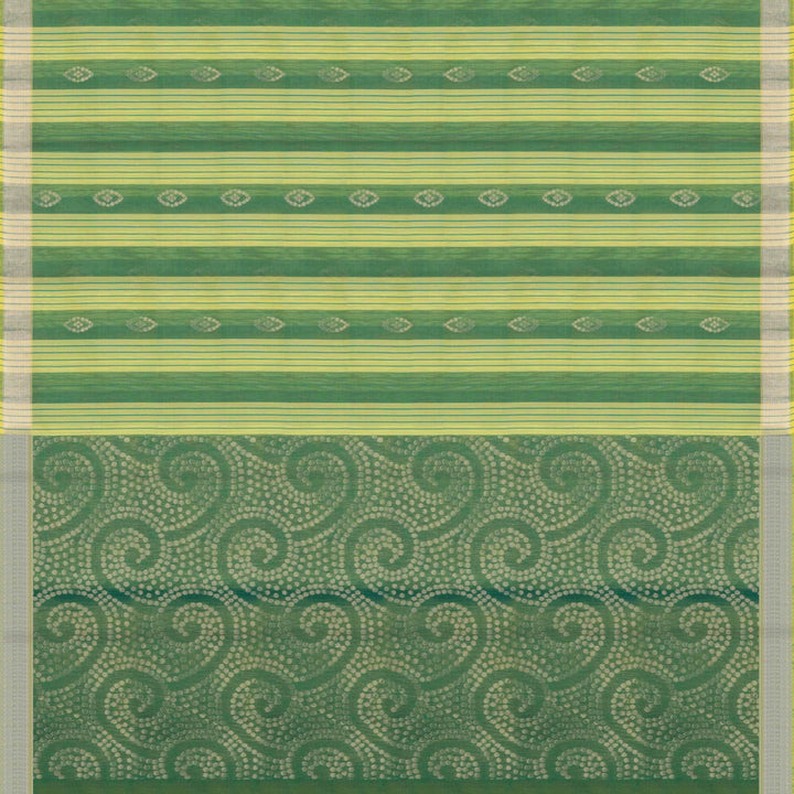 Light & Dark Green Silk Cotton Saree with Gold Zari Stripes and Diamond Butta- 3316T015901DSC