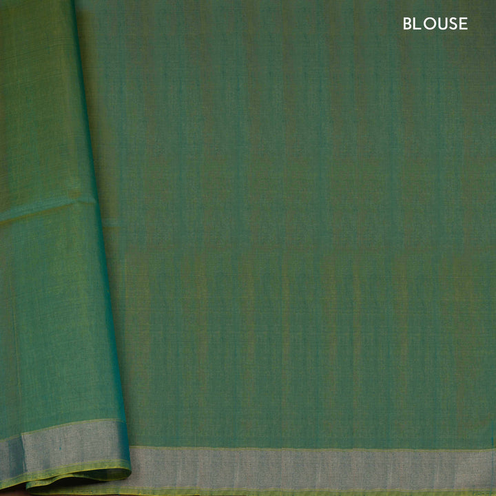 Light & Dark Green Silk Cotton Saree with Gold Zari Stripes and Diamond Butta- 3316T015901DSC