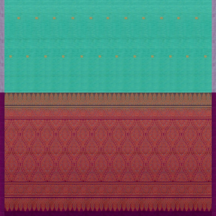 Light Blue Silk Cotton Saree with Purple Pallu and Multicolor Floral Weave 3318T015895DSC