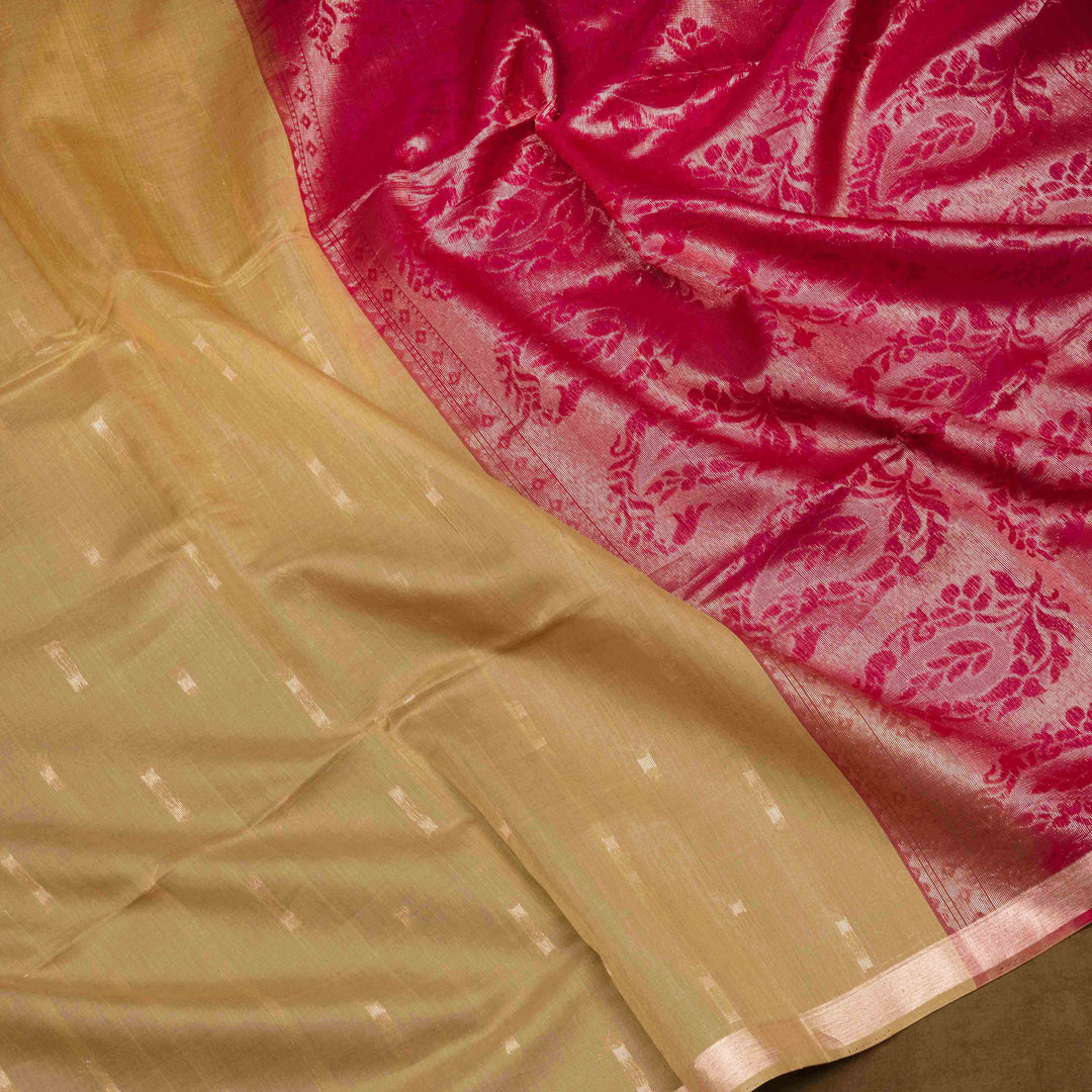 Sandal Silk Cotton Saree with Magenta Pallu and Gold Zari Border 3319T015897DSC