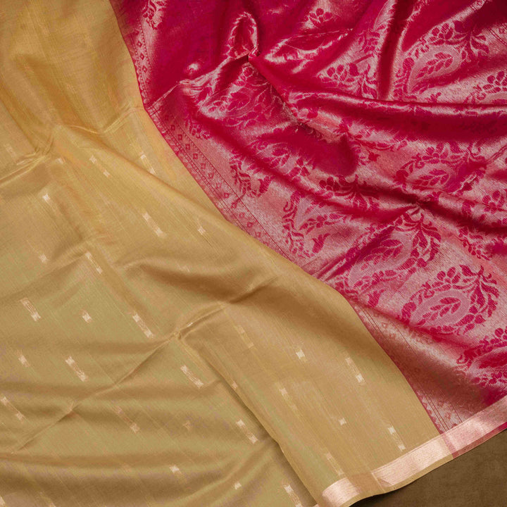 Sandal Silk Cotton Saree with Magenta Pallu and Gold Zari Border 3319T015897DSC