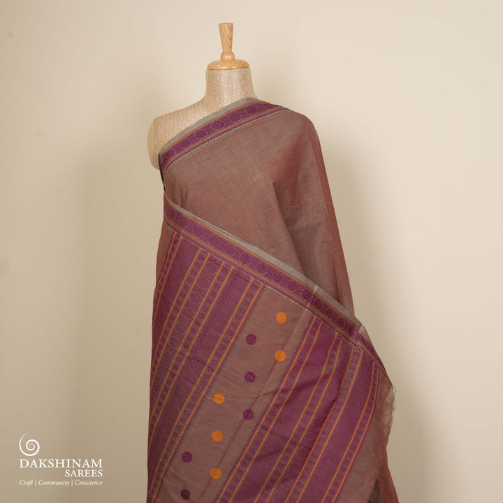 Dual toned Dusty Pink Kanchi Cotton Saree with Temple and Chakram Border 3345T015939DSC
