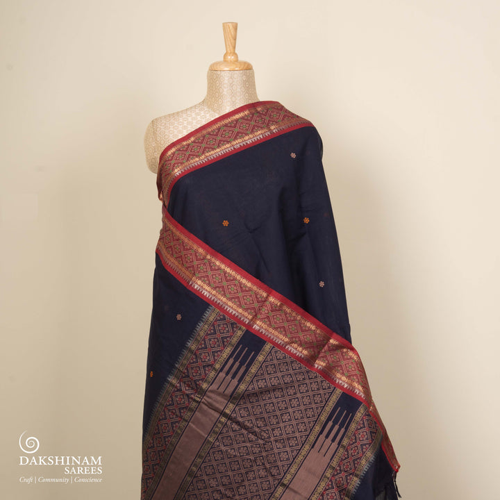Curated Pair – Handwoven Pure Blue and Red Kanjivaram Cottons