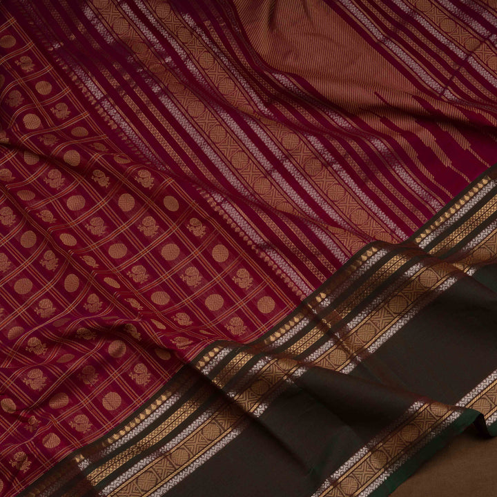 Magenta Kanchi Cotton Saree with Mayil & Rudraksh Motifs 3349T015922DSC