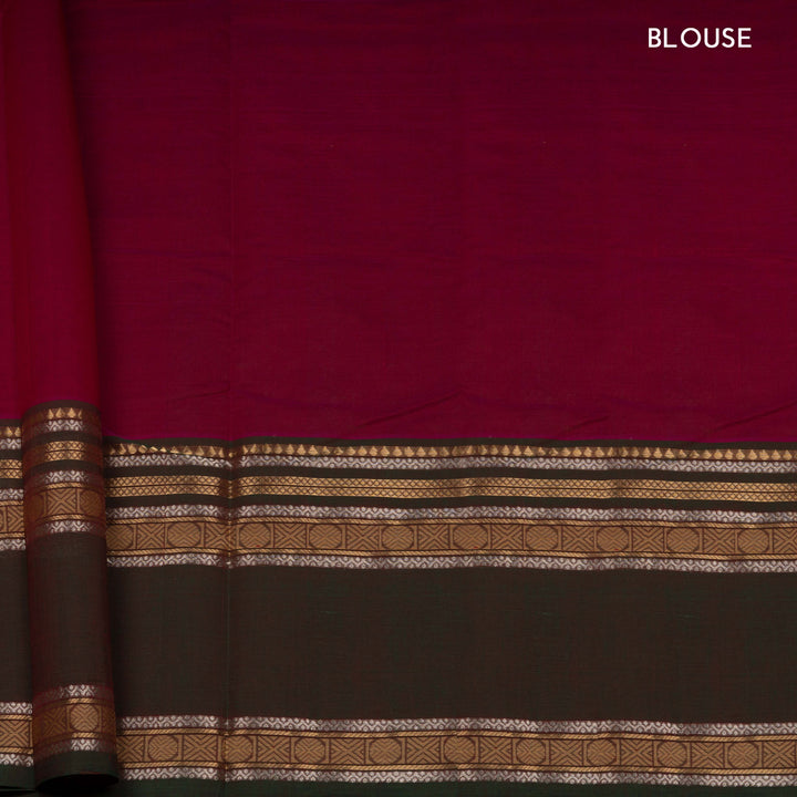 Magenta Kanchi Cotton Saree with Mayil & Rudraksh Motifs 3349T015922DSC