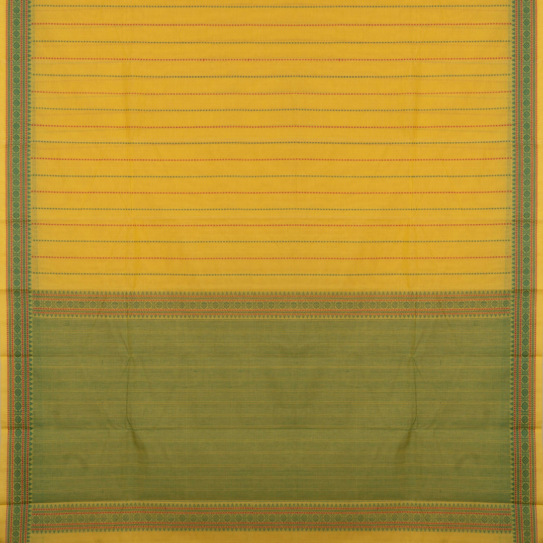 Light Yellow Original Handloom Kanchi Cotton Saree with Temple Border 3351T015930DSC