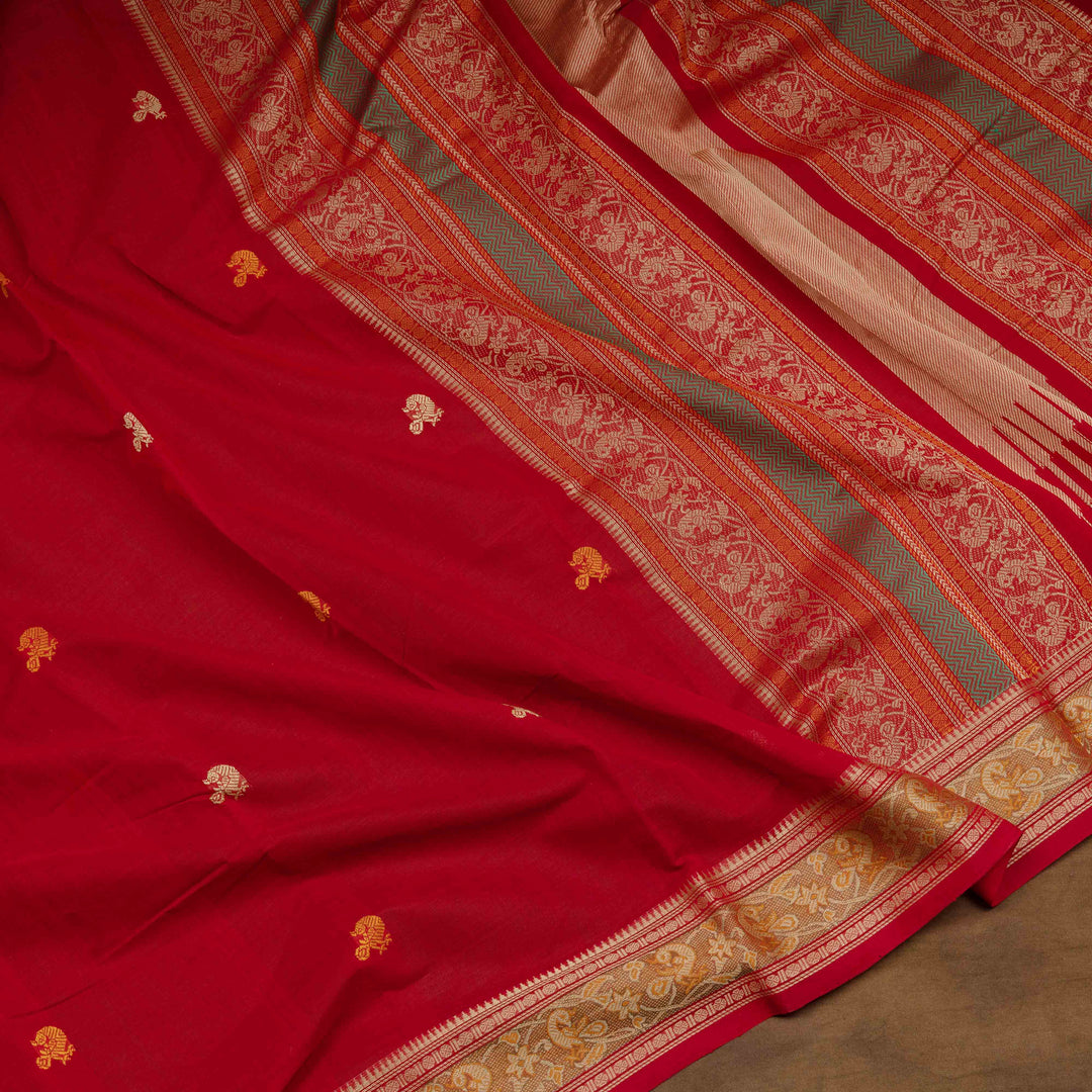 Curated Pair – Handwoven Pure Blue and Red Kanjivaram Cottons