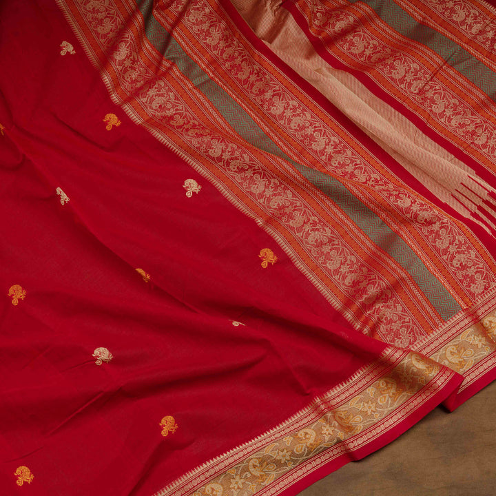 Curated Pair – Handwoven Pure Blue and Red Kanjivaram Cottons