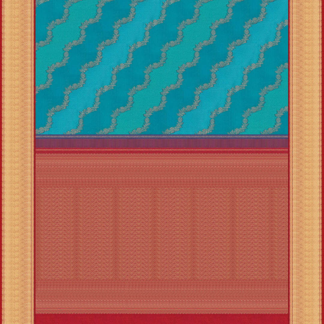 Handwoven Blue with Pink Kora Kanjivaram Silk Saree - 1754T008335DSC