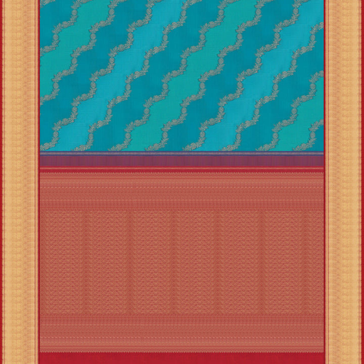Handwoven Blue with Pink Kora Kanjivaram Silk Saree - 1754T008335DSC