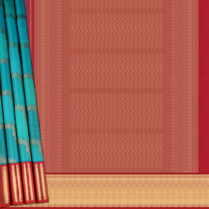 Handwoven Blue with Pink Kora Kanjivaram Silk Saree - 1754T008335DSC