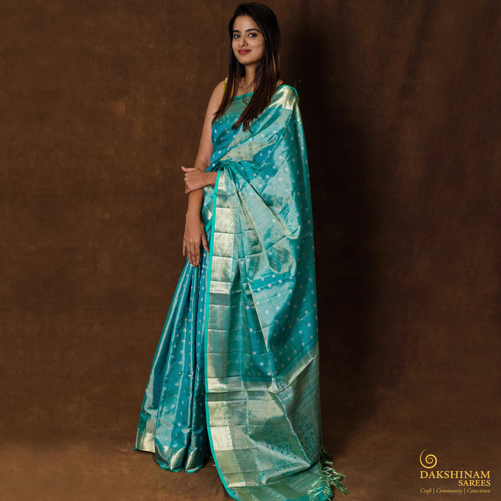 Handwoven Blue Tissue Soft Silk Saree - 2578T012881DSC