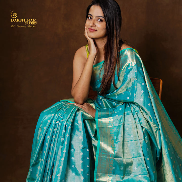 Handwoven Blue Tissue Soft Silk Saree - 2578T012881DSC