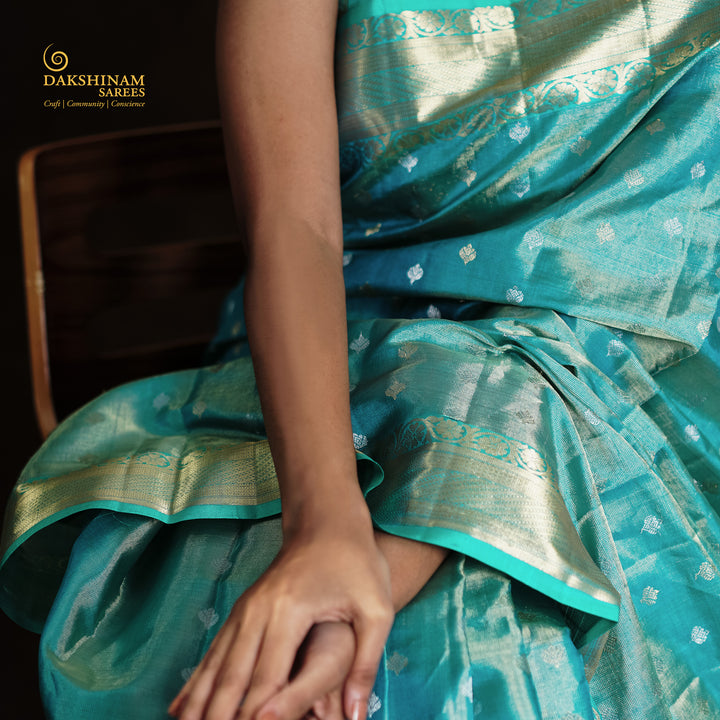 Handwoven Blue Tissue Soft Silk Saree - 2578T012881DSC