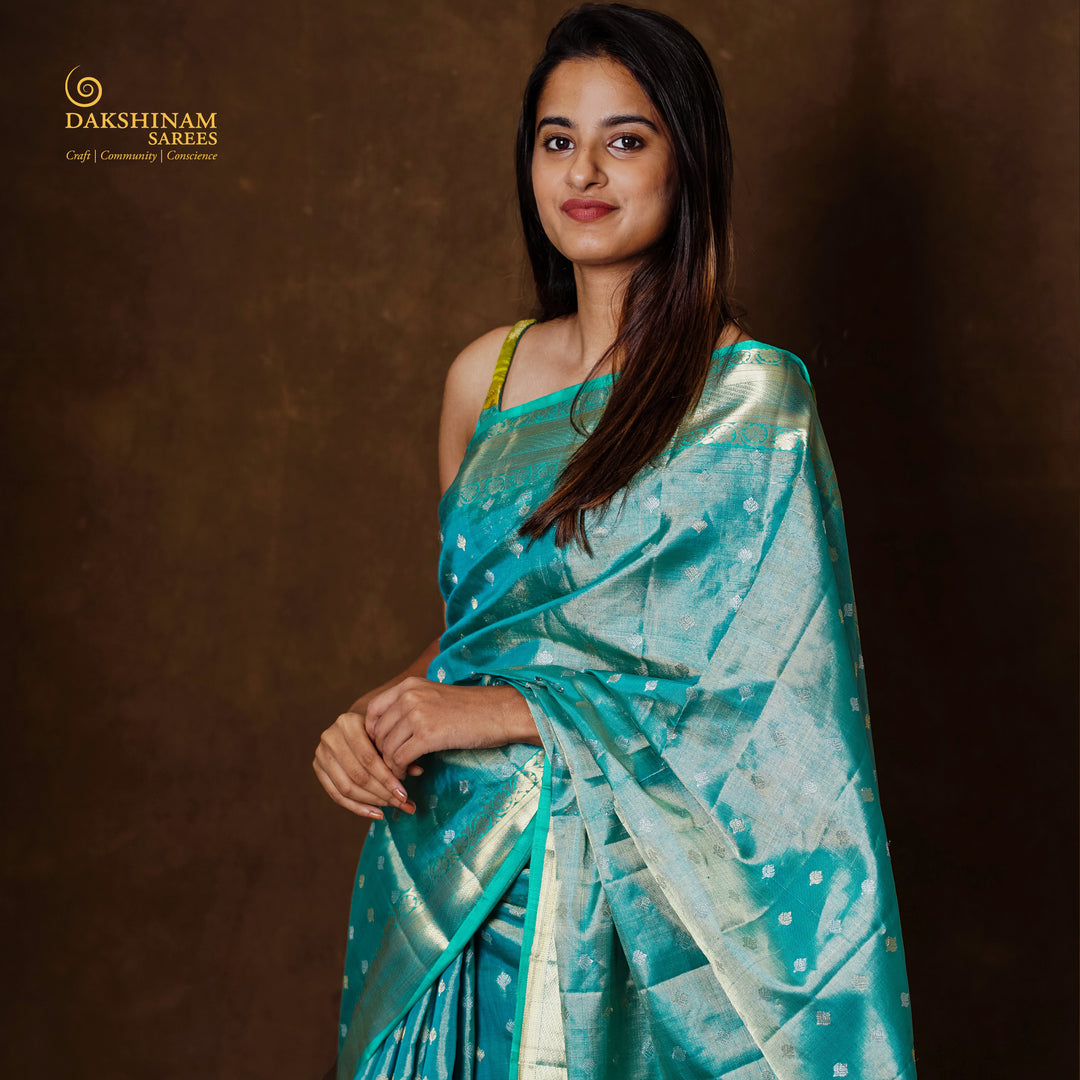 Handwoven Blue Tissue Soft Silk Saree - 2578T012881DSC