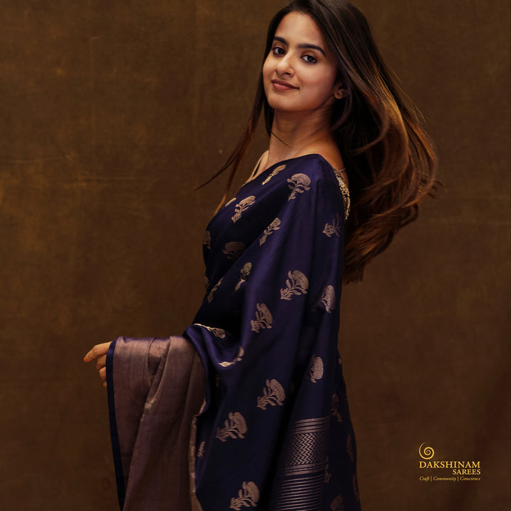 Handwoven Blue Tissue Soft Silk Saree - 2581T012906DSC