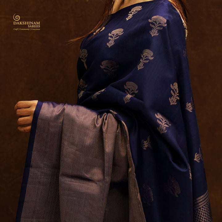 Handwoven Blue Tissue Soft Silk Saree - 2581T012906DSC