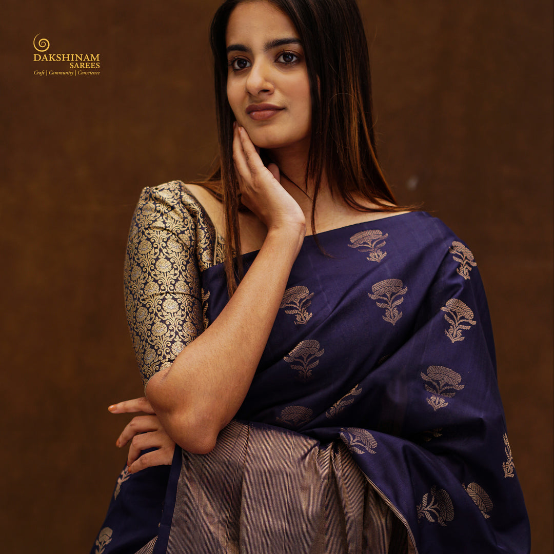 Handwoven Blue Tissue Soft Silk Saree - 2581T012906DSC