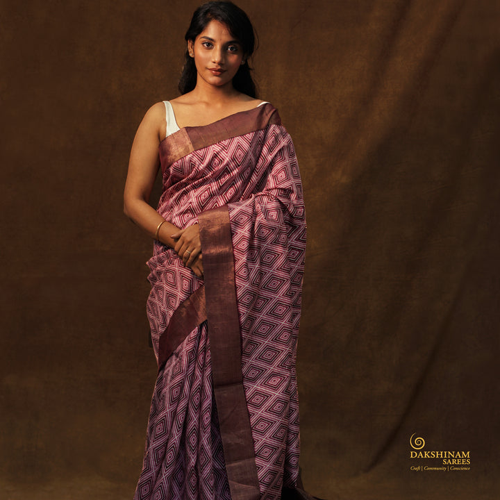 Handwoven Multi-colour with Wine Tussar Silk Saree - 2582T012503DSC