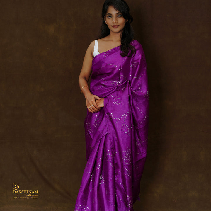Handwoven Purple Tussar Silk Saree - 2584T012136DSC