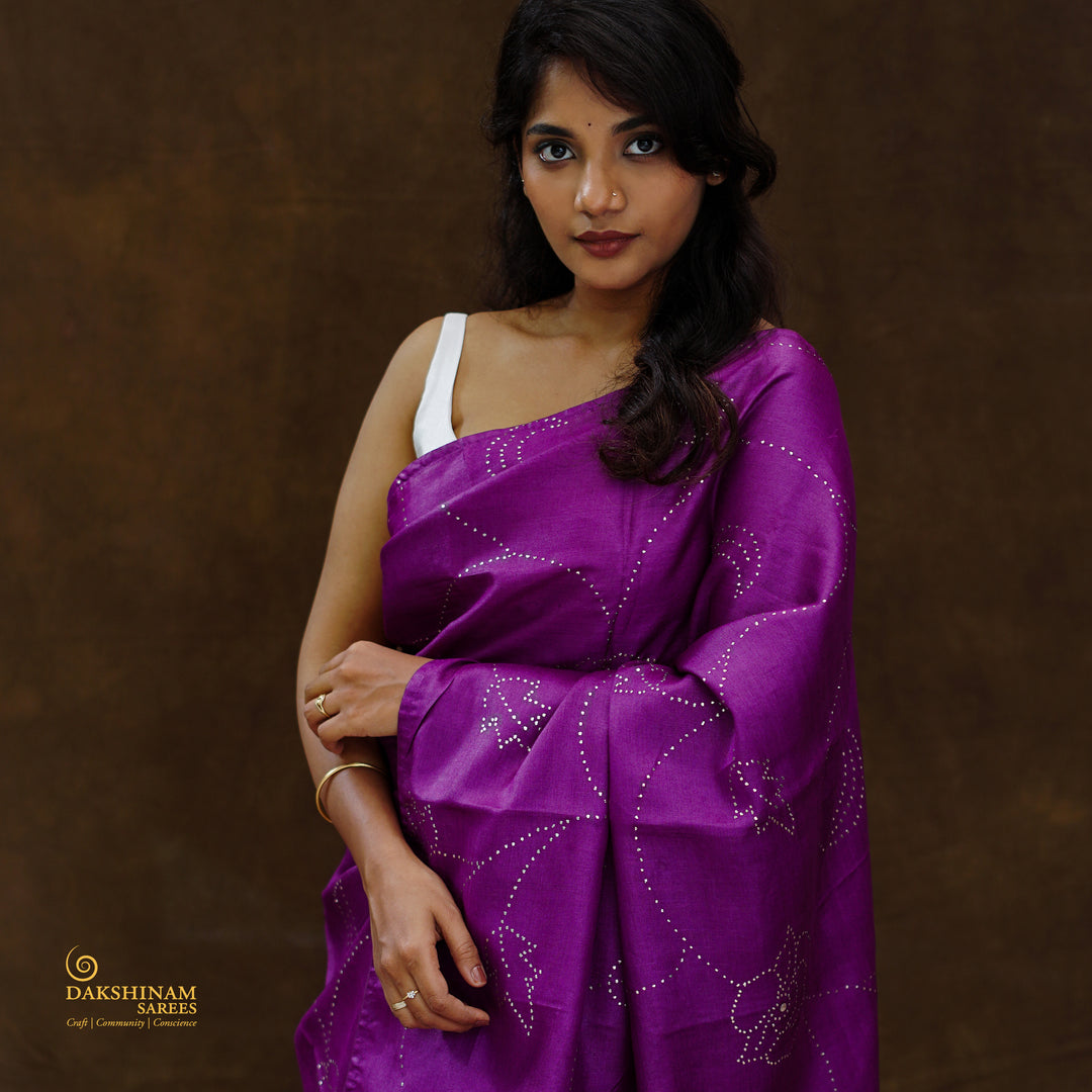 Handwoven Purple Tussar Silk Saree - 2584T012136DSC