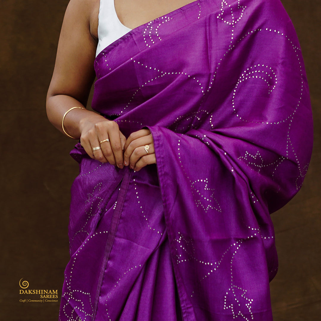 Handwoven Purple Tussar Silk Saree - 2584T012136DSC