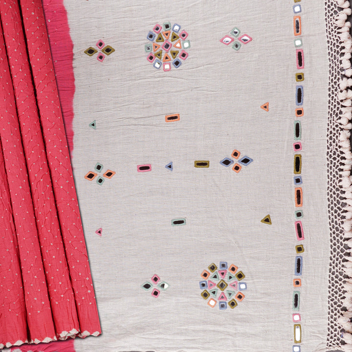 Handwoven Pink with Cream Kala Cotton Saree - 1788N023111DSC
