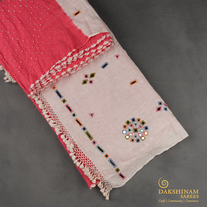 Handwoven Pink with Cream Kala Cotton Saree - 1788N023111DSC