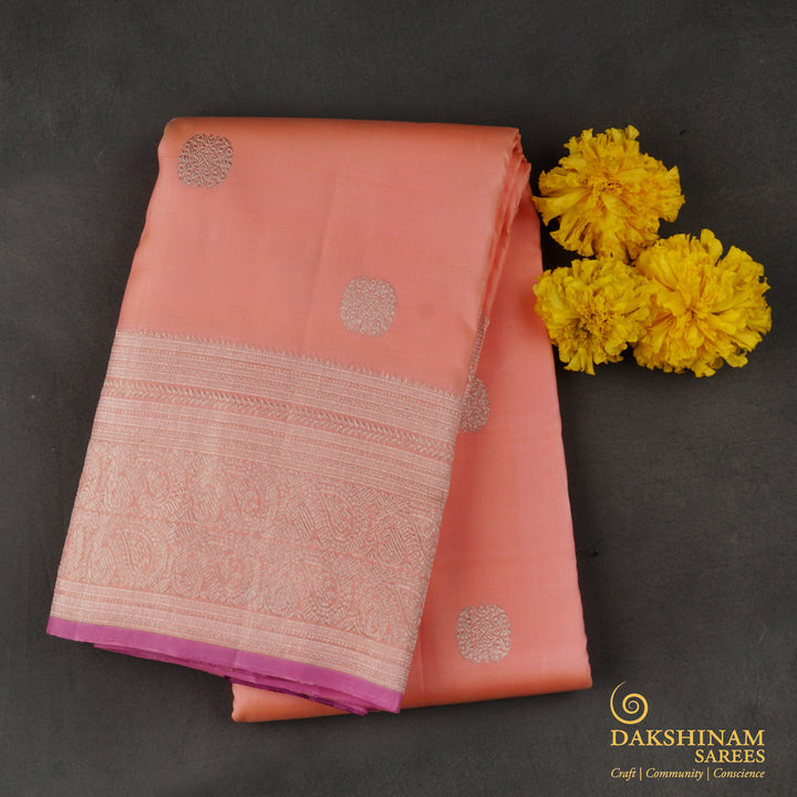 Handwoven Peach Kanjivaram Silk Saree - 1793T006130DSC