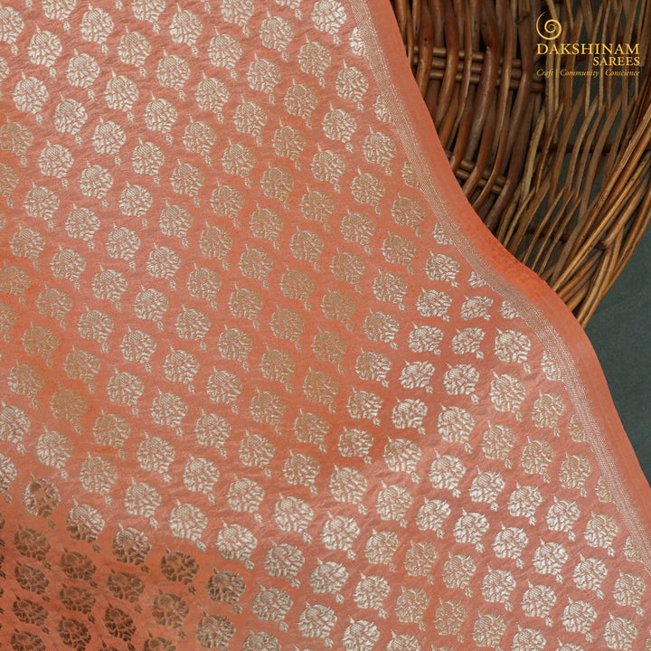 Handwoven Peach Banarasi Fabric - 2T004419DSC