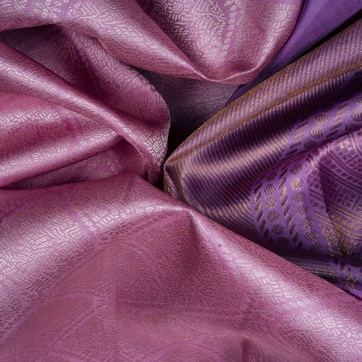 Handwoven Pink with Lavender Kanjivaram Silk Saree - 2538T012447DSC