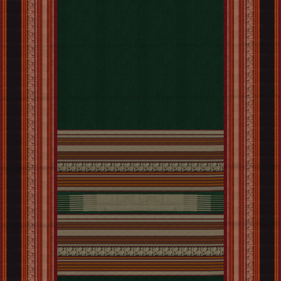 Green Original Handloom Kanchi Cotton Saree with Traditional Long Border 3354T015936DSC