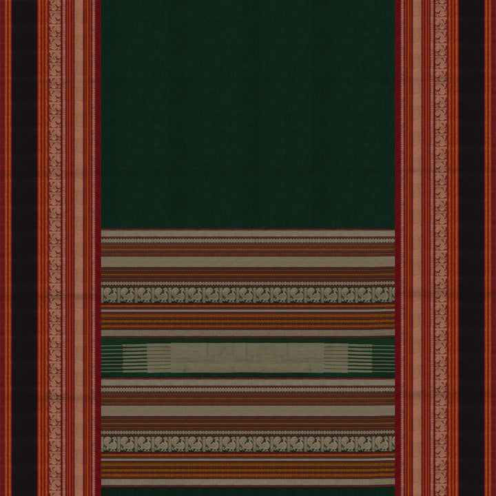 Green Original Handloom Kanchi Cotton Saree with Traditional Long Border 3354T015936DSC