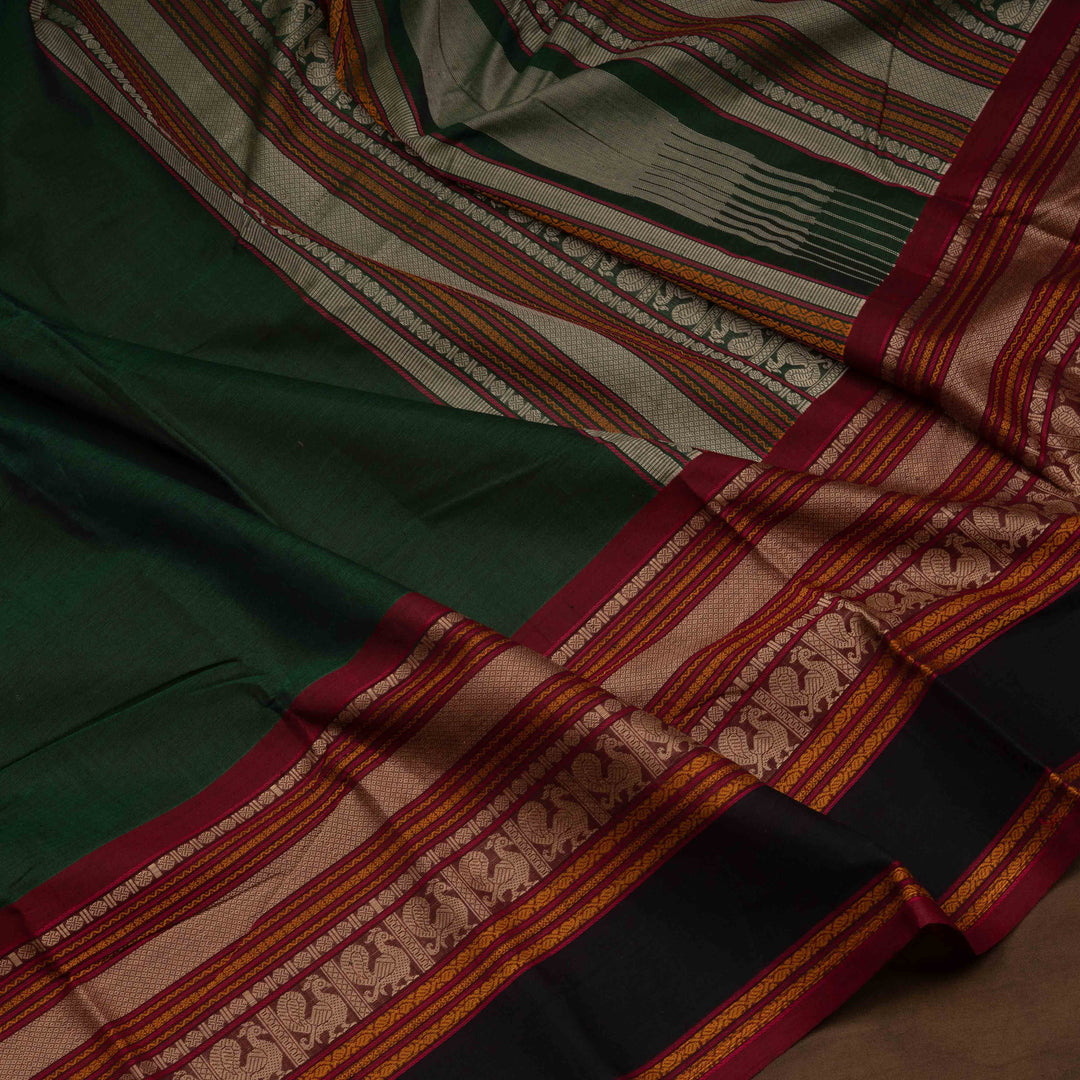Green Original Handloom Kanchi Cotton Saree with Traditional Long Border 3354T015936DSC