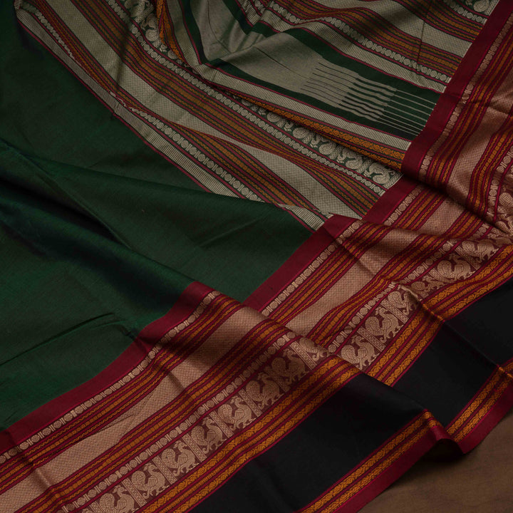 Green Original Handloom Kanchi Cotton Saree with Traditional Long Border 3354T015936DSC