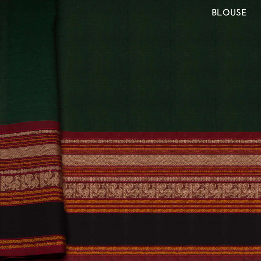 Green Original Handloom Kanchi Cotton Saree with Traditional Long Border 3354T015936DSC