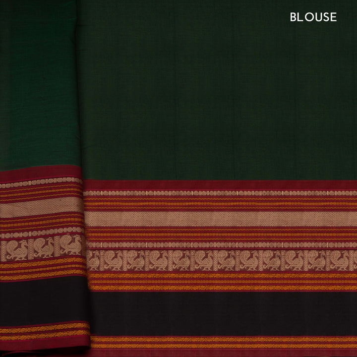Green Original Handloom Kanchi Cotton Saree with Traditional Long Border 3354T015936DSC
