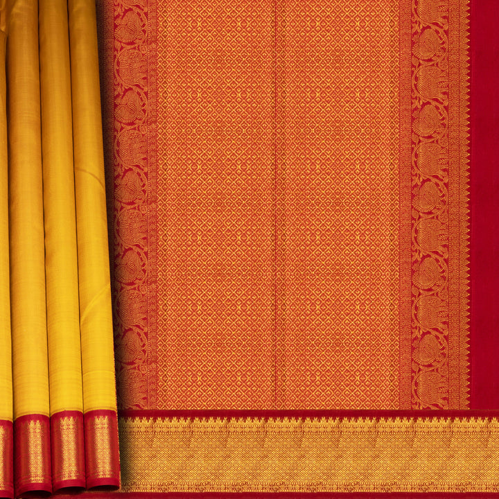 Yellow Kanjivaram Silk Saree with Rudraksham Border and Red Pallu 3487 T015758DSC