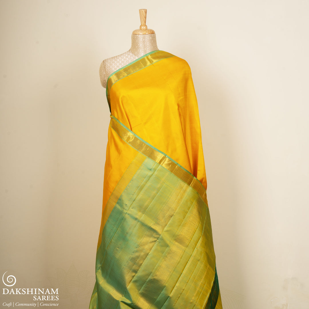 Yellow Kanjivaram Silk Saree with Dual-Tone Aqua Blue Border 3488 T015749DSC