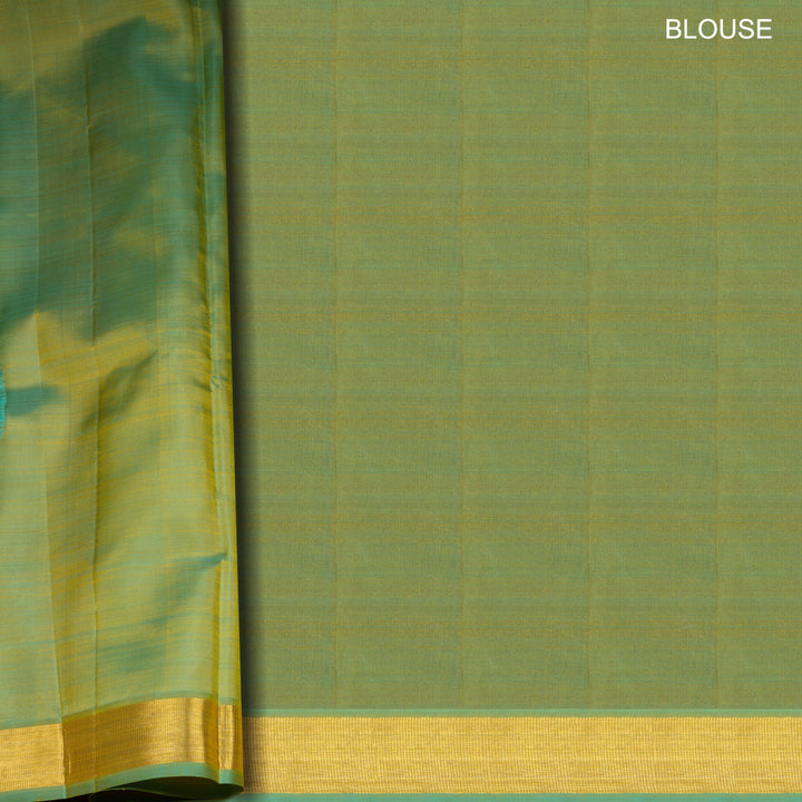 Yellow Kanjivaram Silk Saree with Dual-Tone Aqua Blue Border 3488 T015749DSC