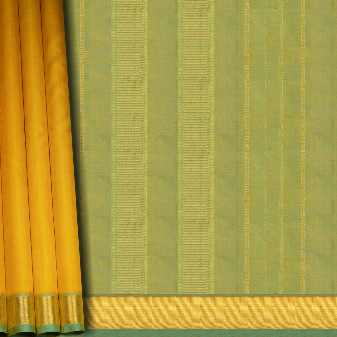 Yellow Kanjivaram Silk Saree with Dual-Tone Aqua Blue Border 3488 T015749DSC