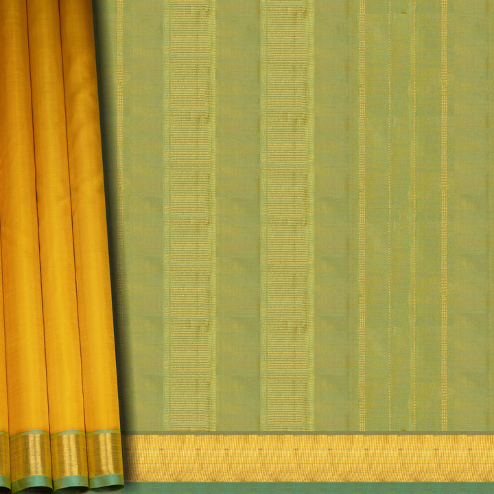 Yellow Kanjivaram Silk Saree with Dual-Tone Aqua Blue Border 3488 T015749DSC