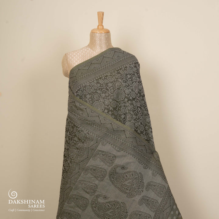 Deep Mehendi Green South Cotton Saree with Traditional Motif Border 3361T015701DSC