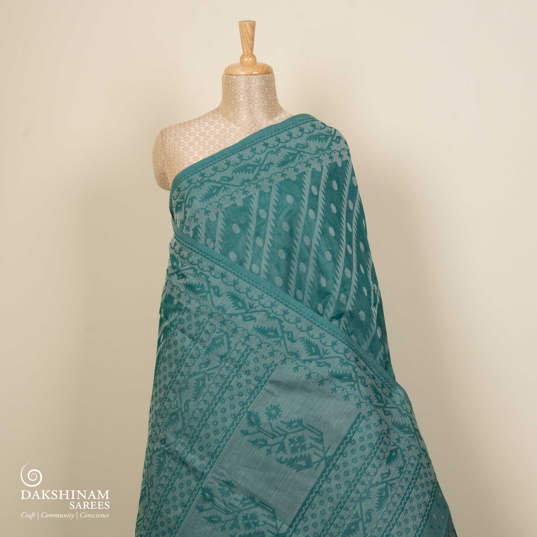 Curated Pair – Handwoven Teal and Pink South Cotton Saree