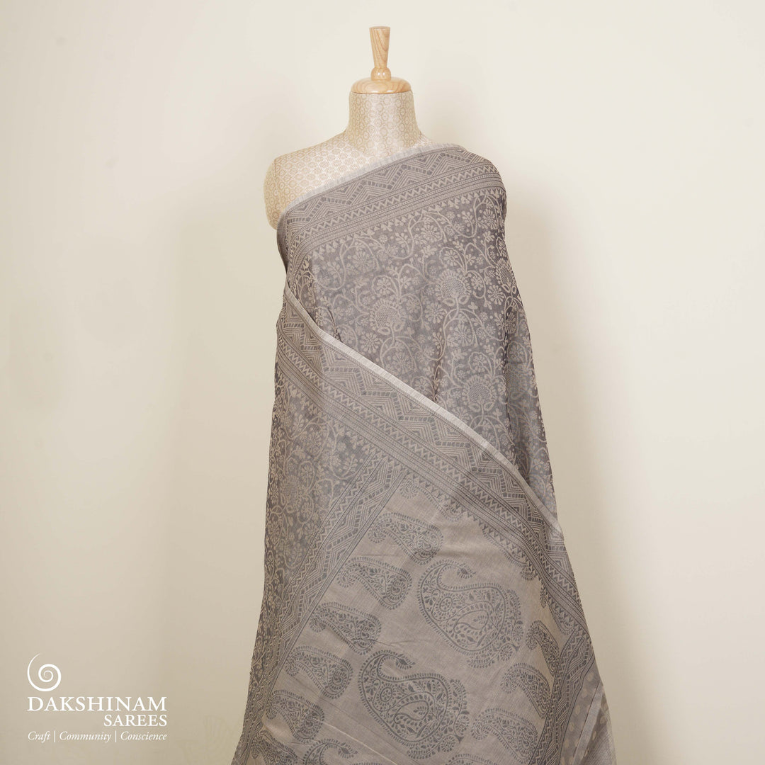 Curated Pair – Handwoven Lime Green and Beige South Cotton Saree