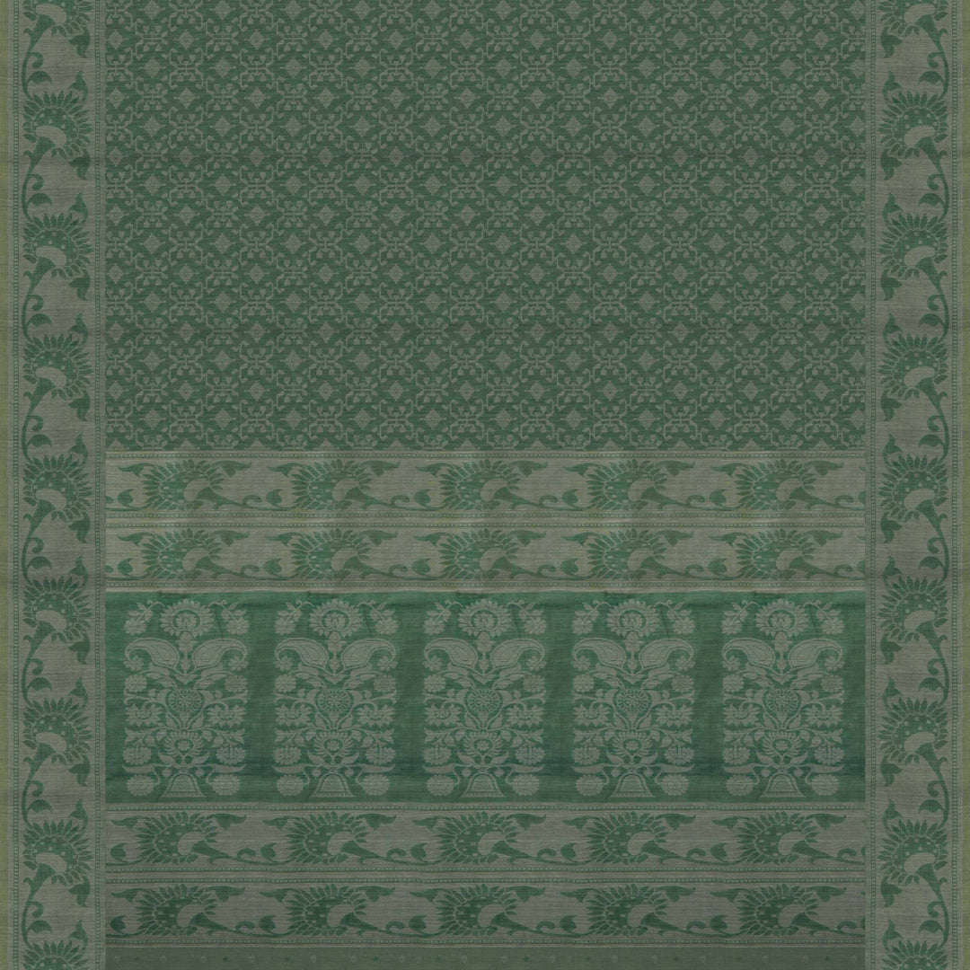 Green South Cotton Saree with Diamond Floral Motifs 3364T015699DSC